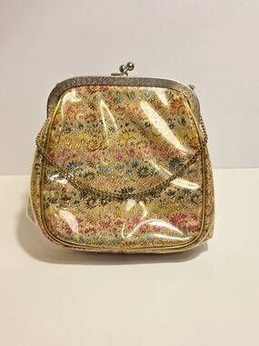 Julius Resnick Vintage Vinyl Embroidered Gold Tone Frame-Top Womens Bag